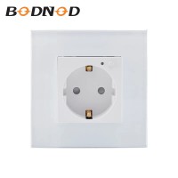 EU standard glass panel outlet voice control 16A smart wifi wall socket works with TUYA and Alexa